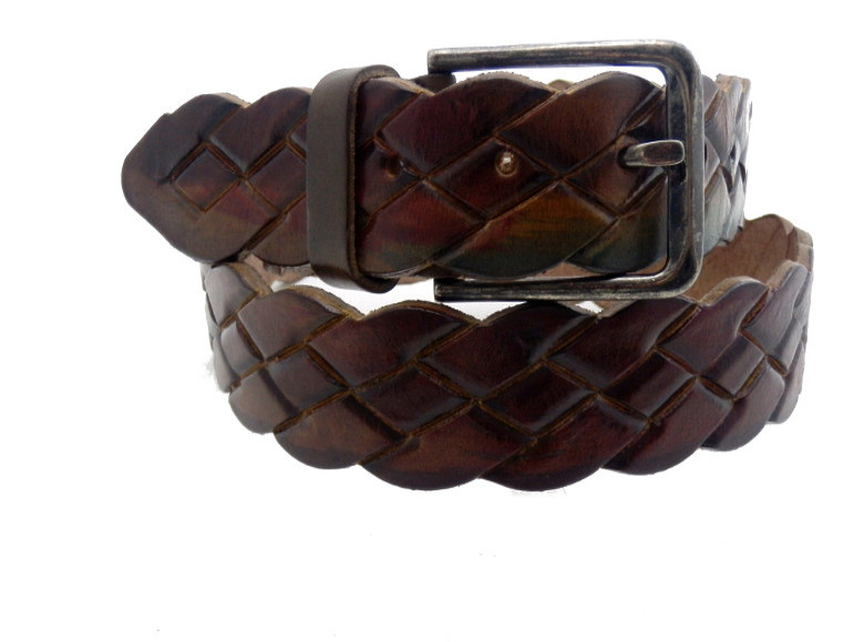 Braided Print Leather Belt - Dark Brown - 40mm